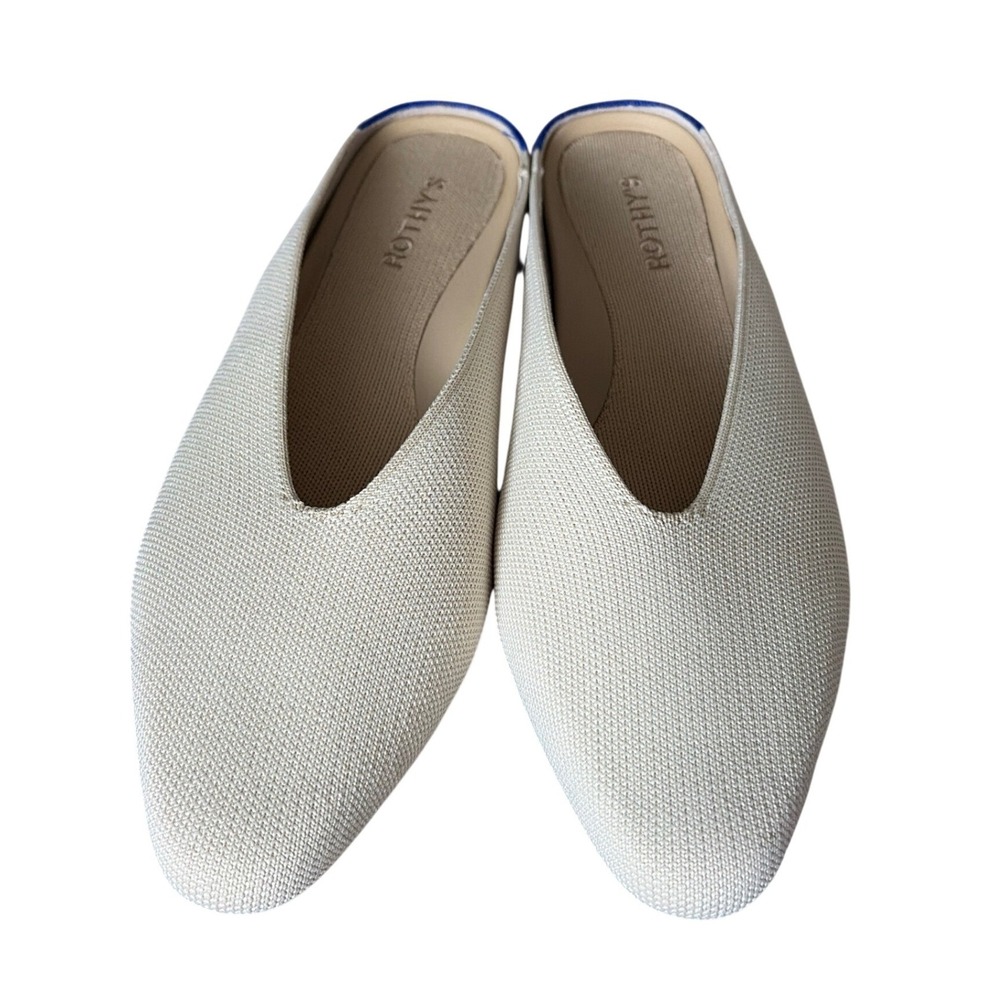 Rothy's The Point Mule Women 10.5 Cream Beige Sustainable Knit V-Cut Casual
